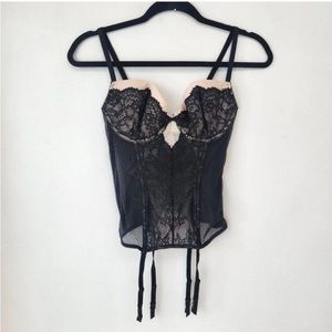 Victoria's Secret Black Sheer Lace Corset Bustier Garter Attachments Women's 36C